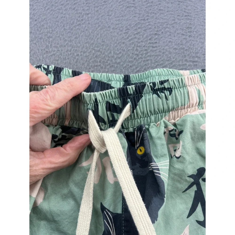 Kidoriman Pajama Pants Lounge Womens Sz M Green Cats Japanese Kanji Drawstring - Picture 3 of 14